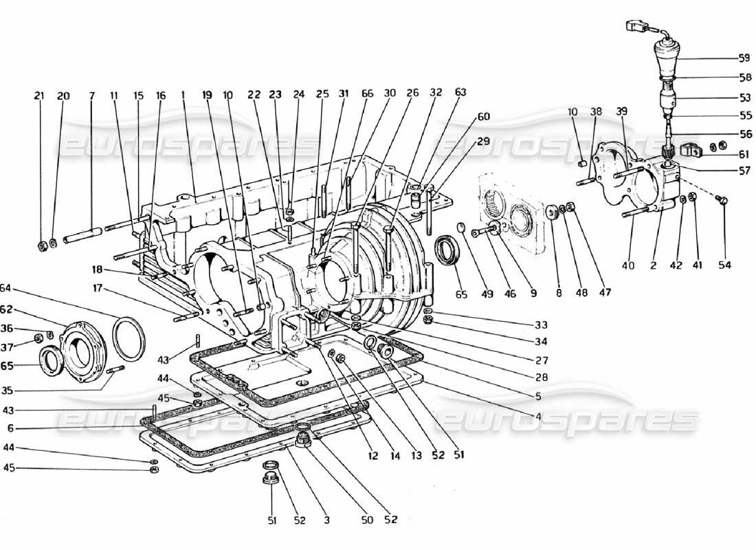 ferrari 308 gtb (1976) getriebe - differentialgehäuse und ölwanne - teilediagramm
