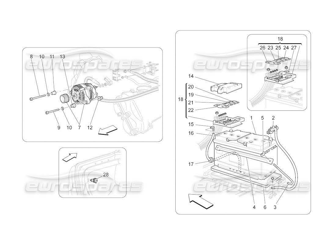 maserati qtp. (2011) 4.7 auto energiegeneration und -speicherung teilediagramm