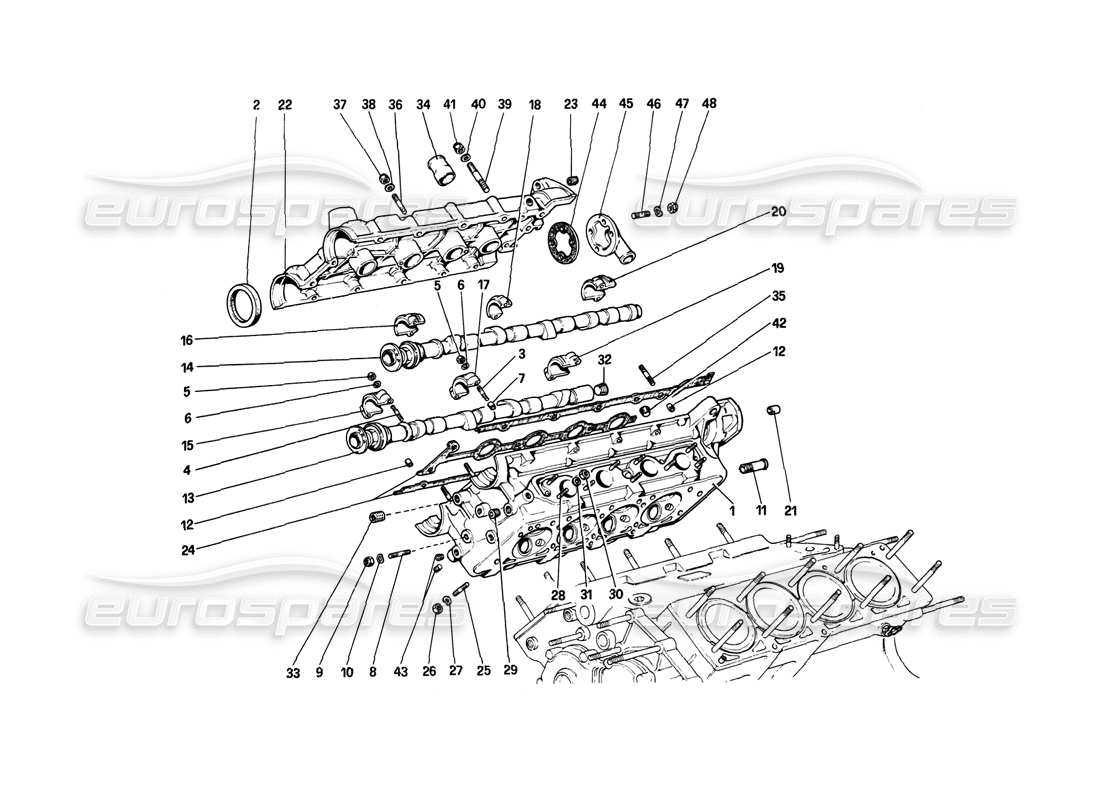 ferrari mondial 8 (1981) zylinderkopf (rechts) teilediagramm