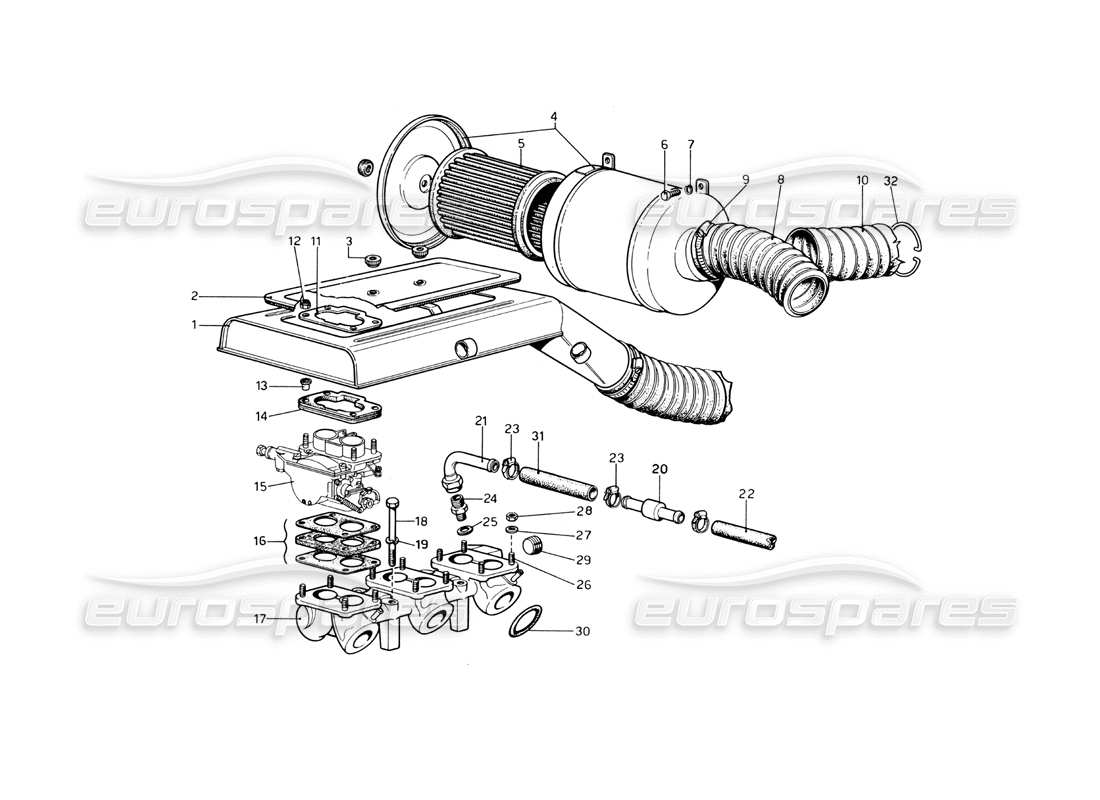 ferrari 246 dino (1975) teilediagramm für luftfilter und verteiler