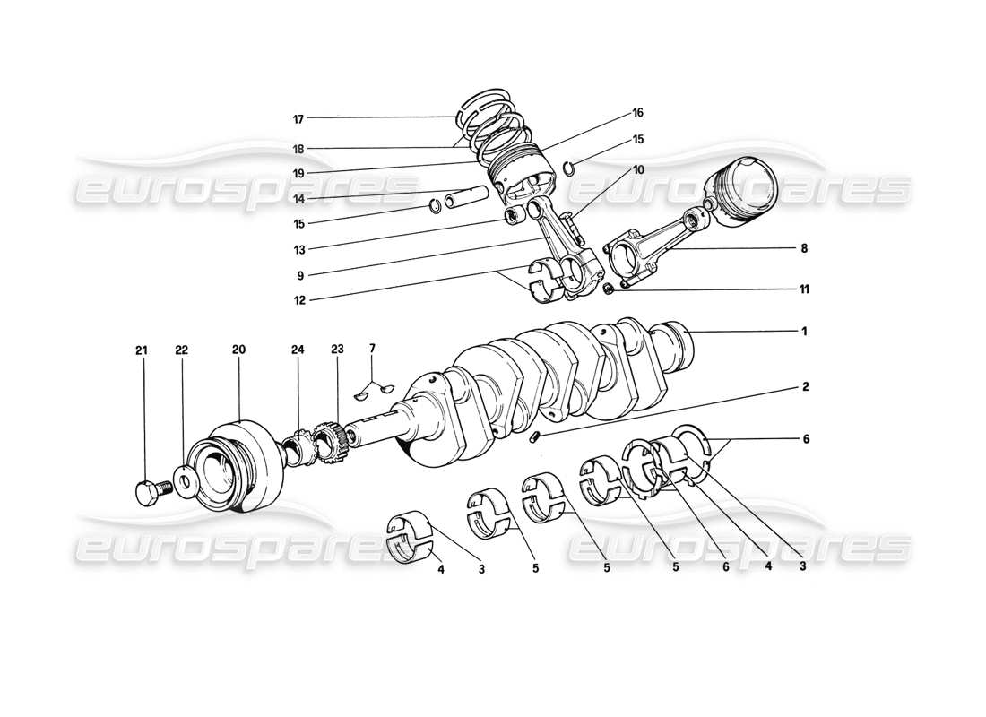 ferrari 308 gtb (1980) kurbelwelle - pleuelstangen und kolben - teilediagramm