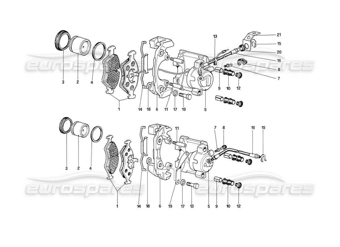 ferrari 208 turbo (1989) bremssättel für vorder- und hinterradbremsen teilediagramm