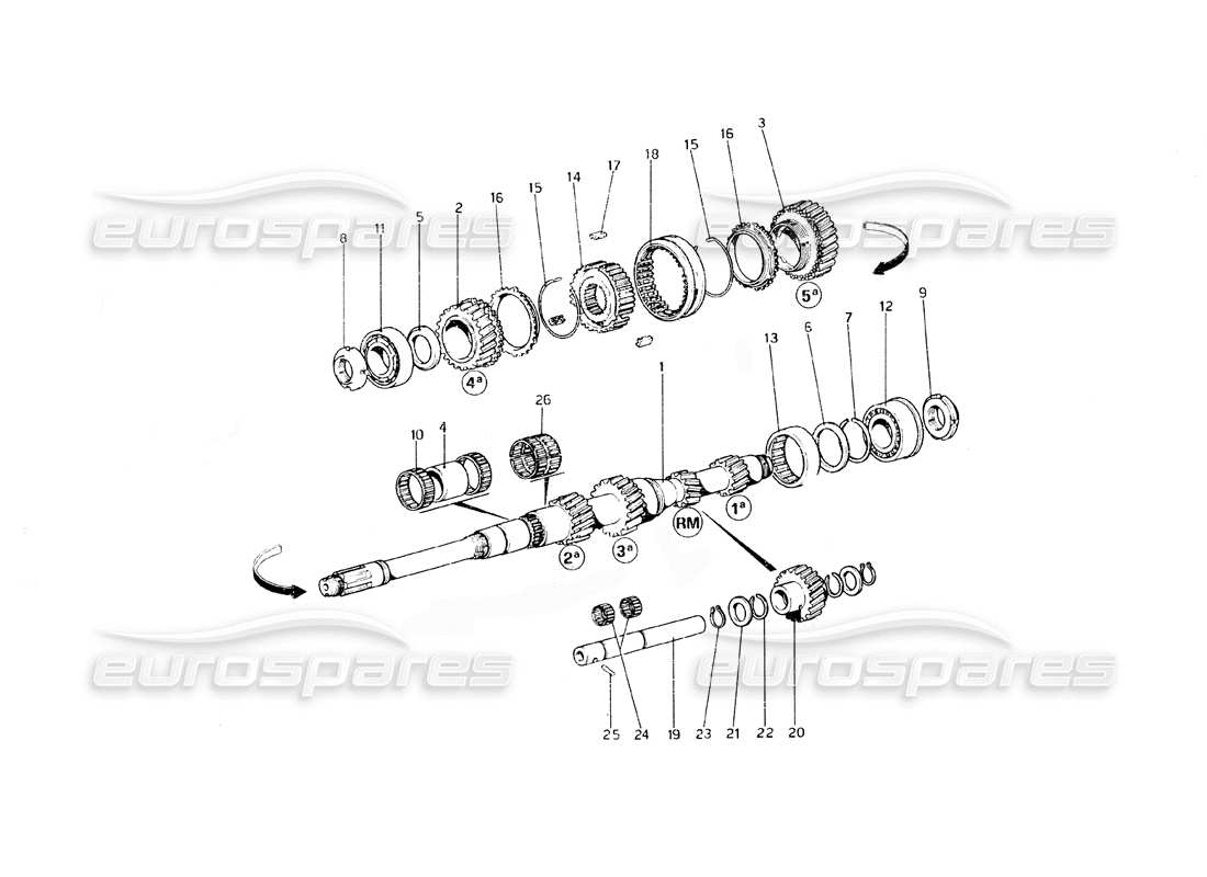 ferrari 308 gt4 dino (1979) teilediagramm für hauptwellenzahnräder