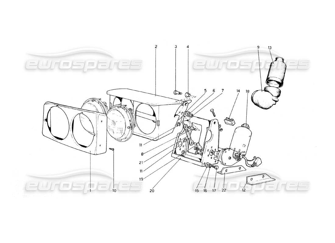 ferrari 308 gt4 dino (1979) teilediagramm der scheinwerfer-hebevorrichtung