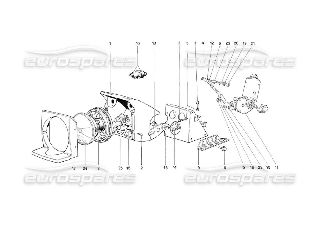 ferrari 208 turbo (1989) teilediagramm für lichthebevorrichtung und scheinwerfer