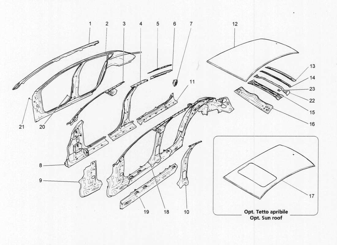 maserati qtp. v6 3.0 bt 410bhp 2wd 2017 karosserie und mittlere aussenverkleidung teilediagramm