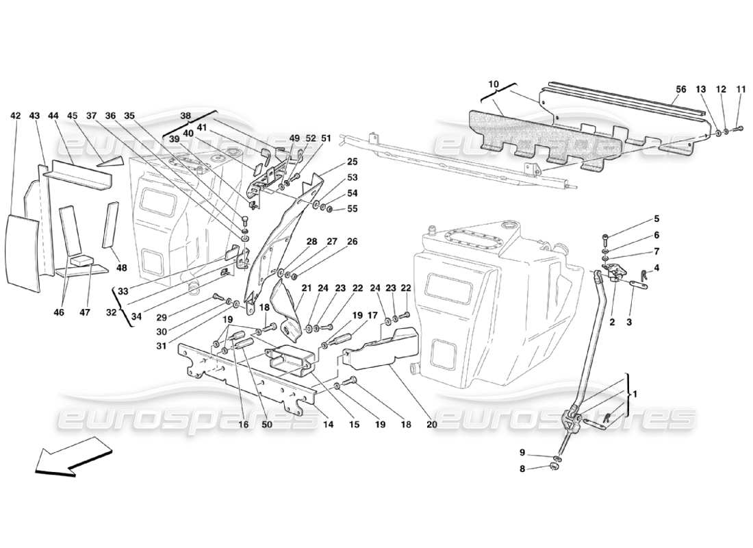 ferrari 360 challenge stradale kraftstofftanks - teilediagramm für befestigung und schutz