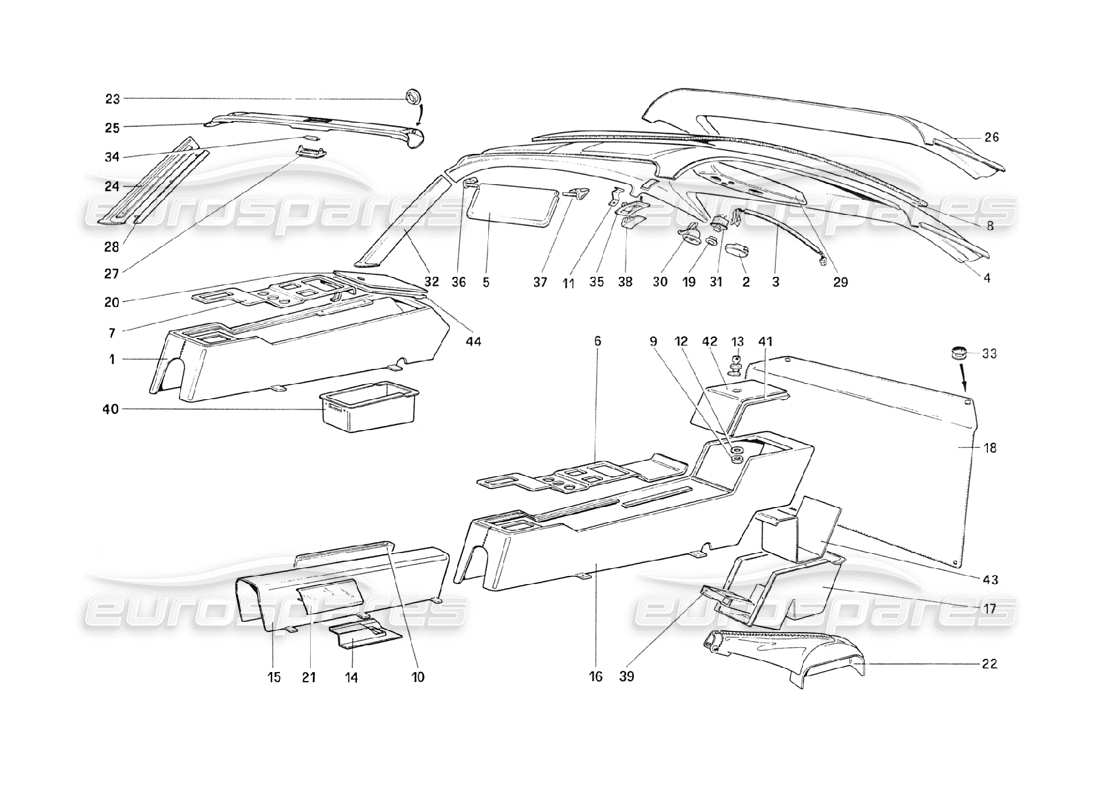 ferrari 208 turbo (1989) tunnel- und dachteildiagramm