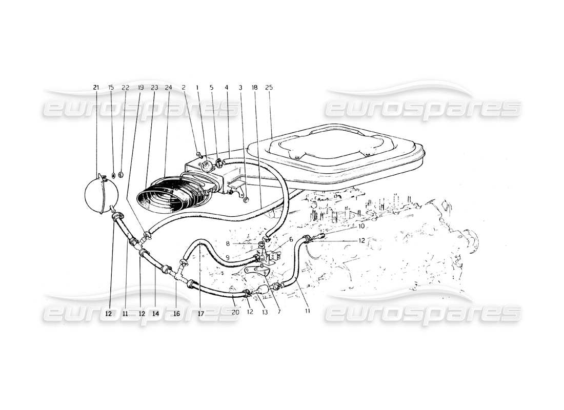 ferrari 308 gt4 dino (1979) ansaugluftfilterventil und -leitungen (varianten für usa - aus- und j-version) teilediagramm
