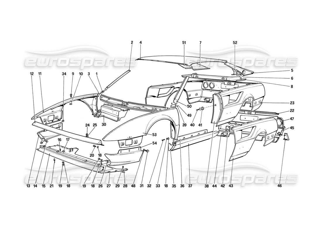 ferrari mondial 8 (1981) karosserie - teilediagramm für außenelemente