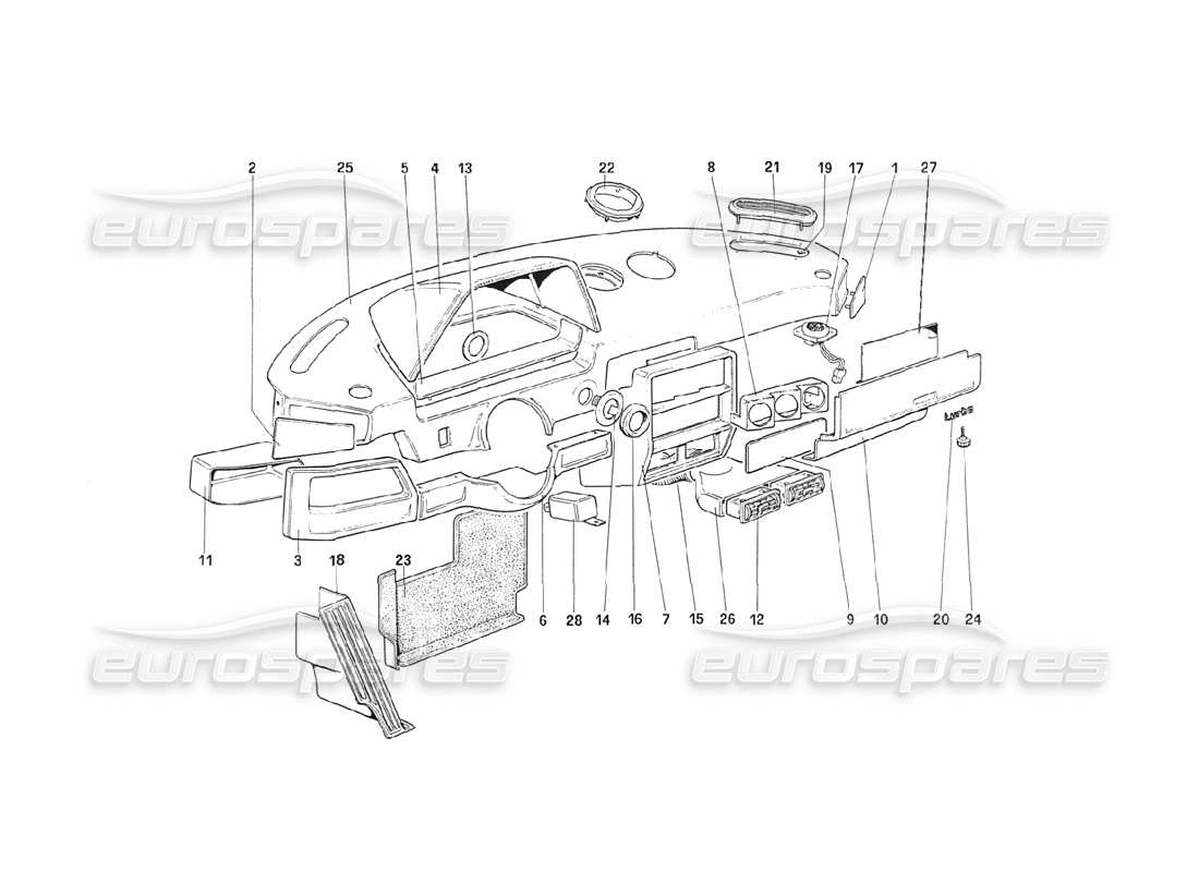 ferrari 208 turbo (1989) instrumententafel (bis auto 71595) teilediagramm