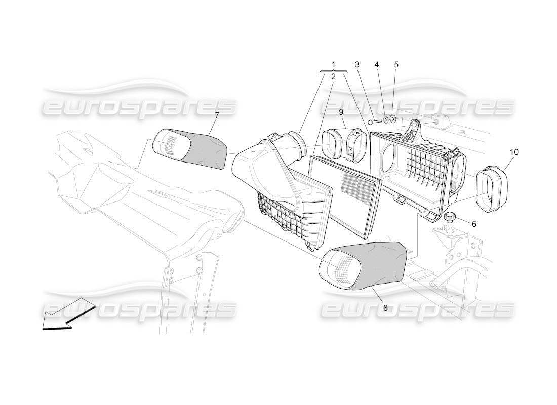 maserati qtp. (2011) 4.7 auto luftfilter, lufteinlass und kanäle teilediagramm