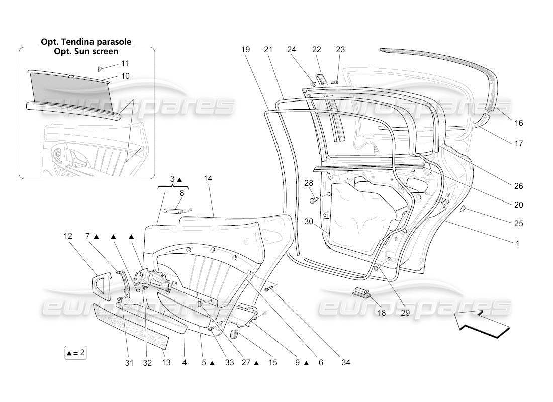 maserati qtp. (2011) 4.7 auto hintere türen: verkleidungen ersatzteildiagramm