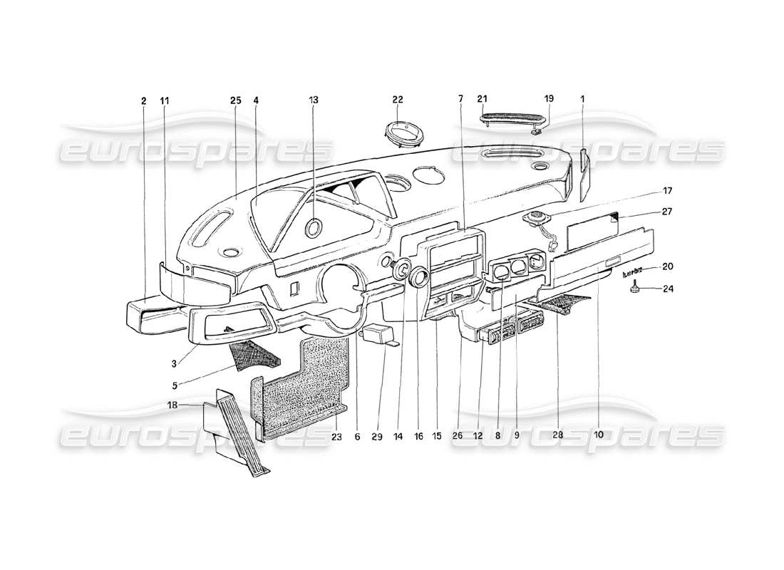 ferrari 208 turbo (1989) instruments panel (from car 71597) part diagram