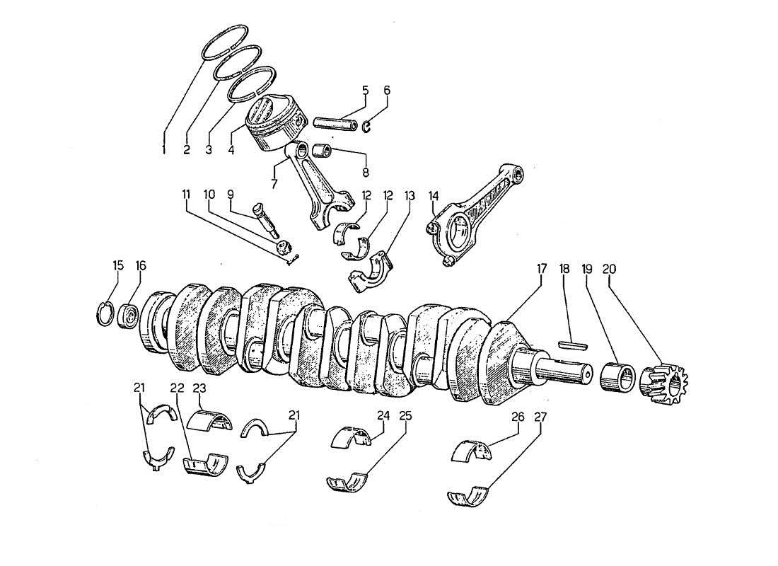 lamborghini jarama kurbeltriebe und kurbelwelle teilediagramm