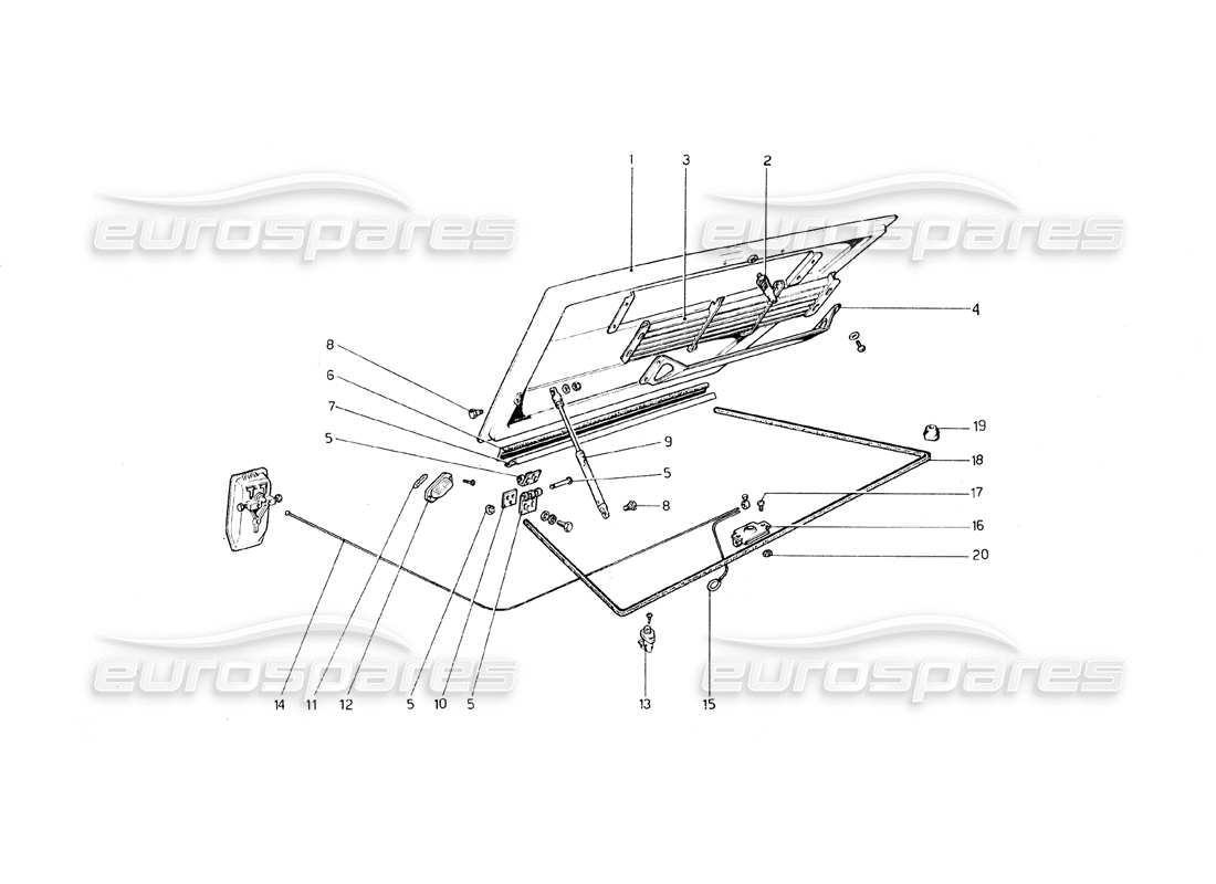 ferrari 308 gt4 dino (1979) teilediagramm für motorraumdeckel und teppichboden