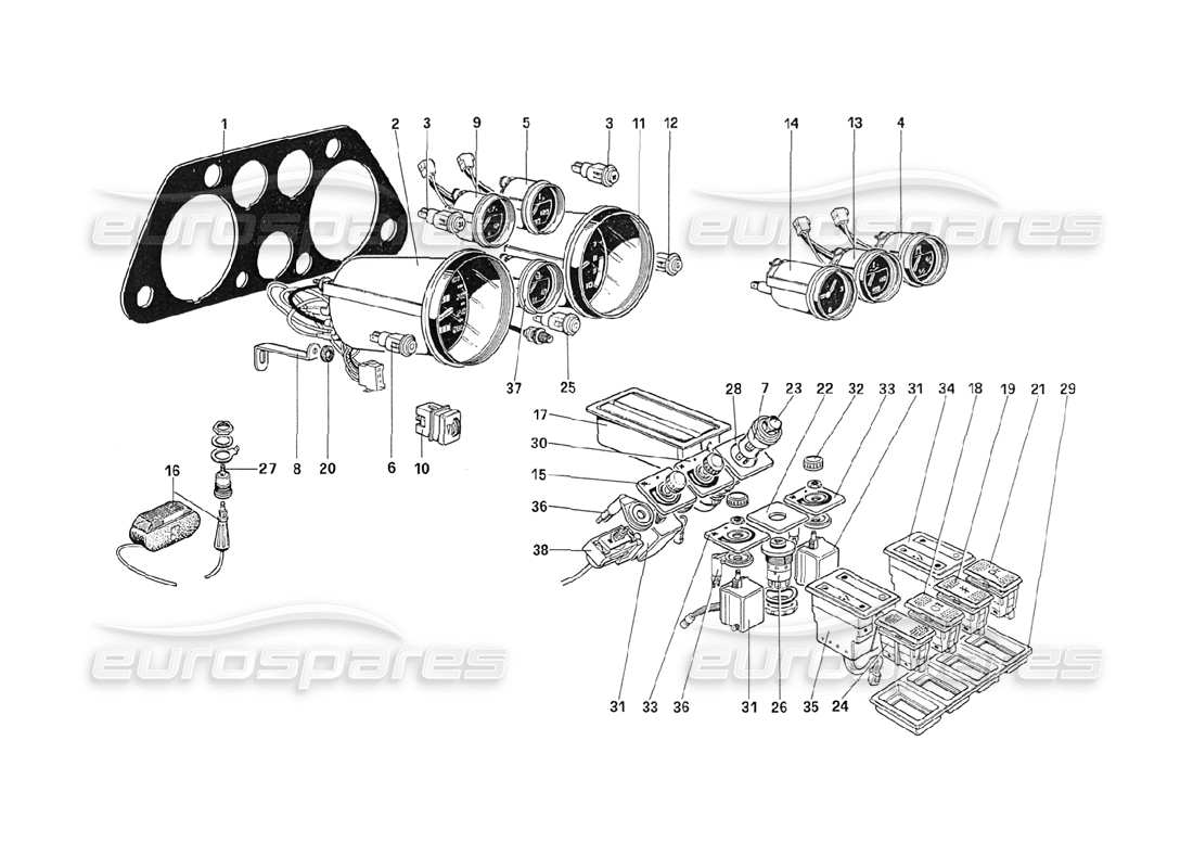 ferrari 208 turbo (1989) teilediagramm für instrumente und zubehör