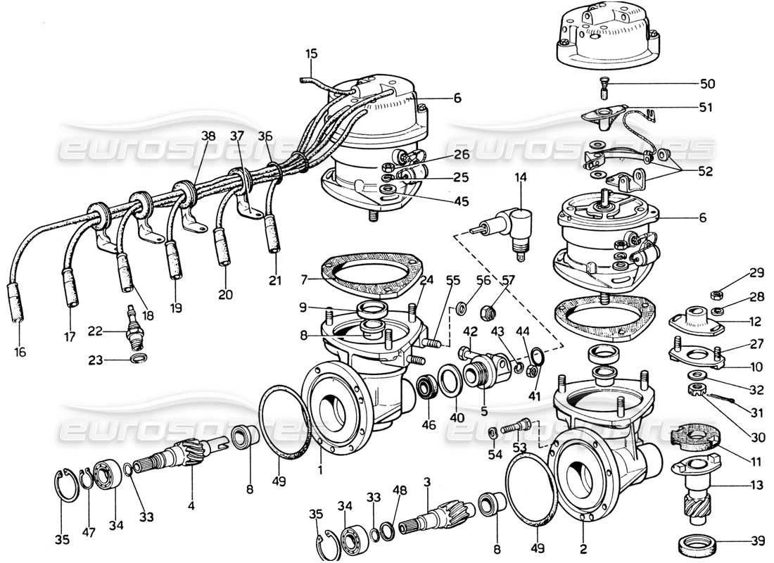 ferrari 365 gtb4 daytona (1969) teilediagramm für verteiler und steuerungen