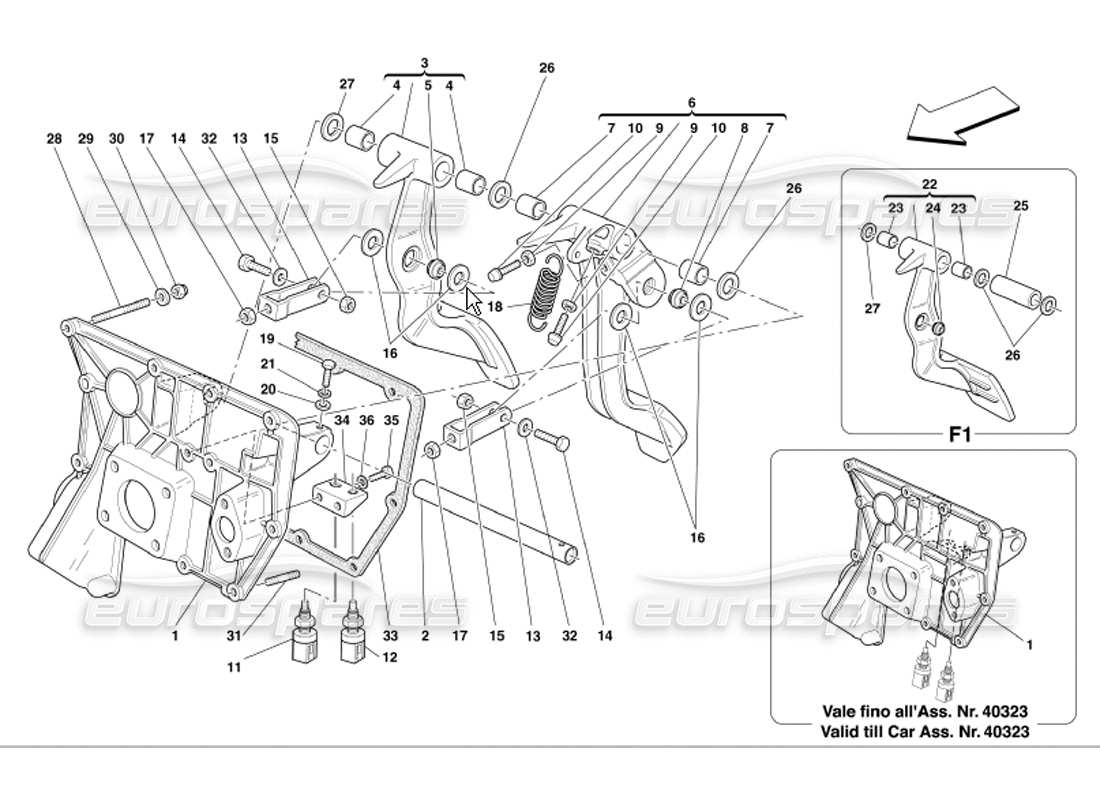 ferrari 360 modena pedale teilediagramm