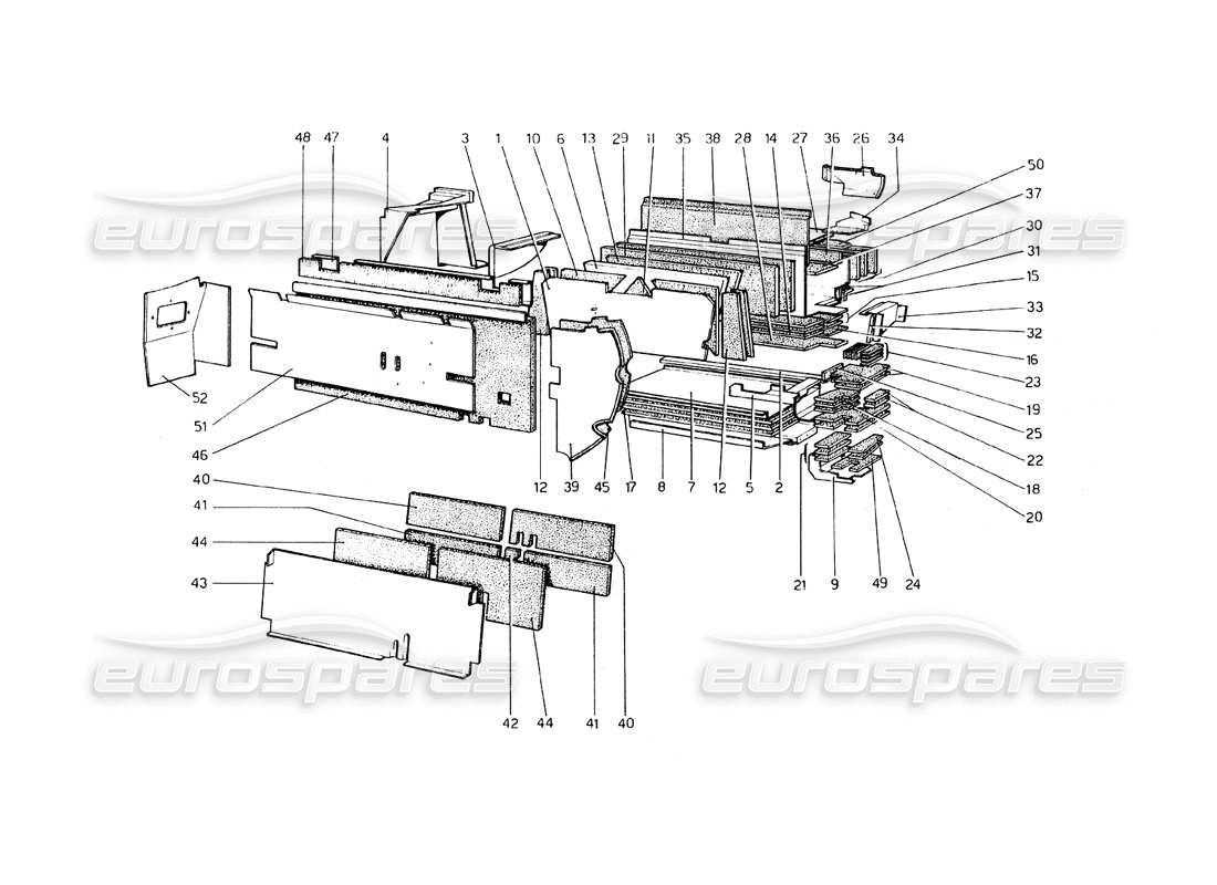 ferrari 308 gt4 dino (1979) karosserie - innere elemente (usa 78 - j) teilediagramm