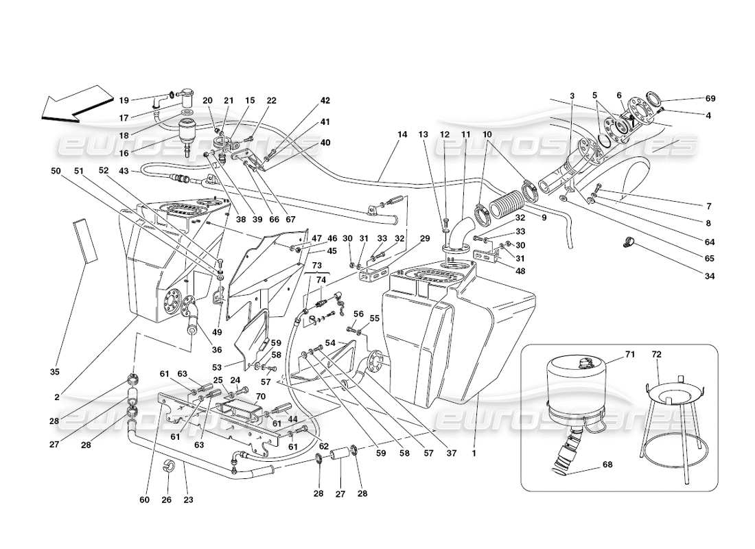 ferrari 430 challenge (2006) teilediagramm für kraftstofftanks