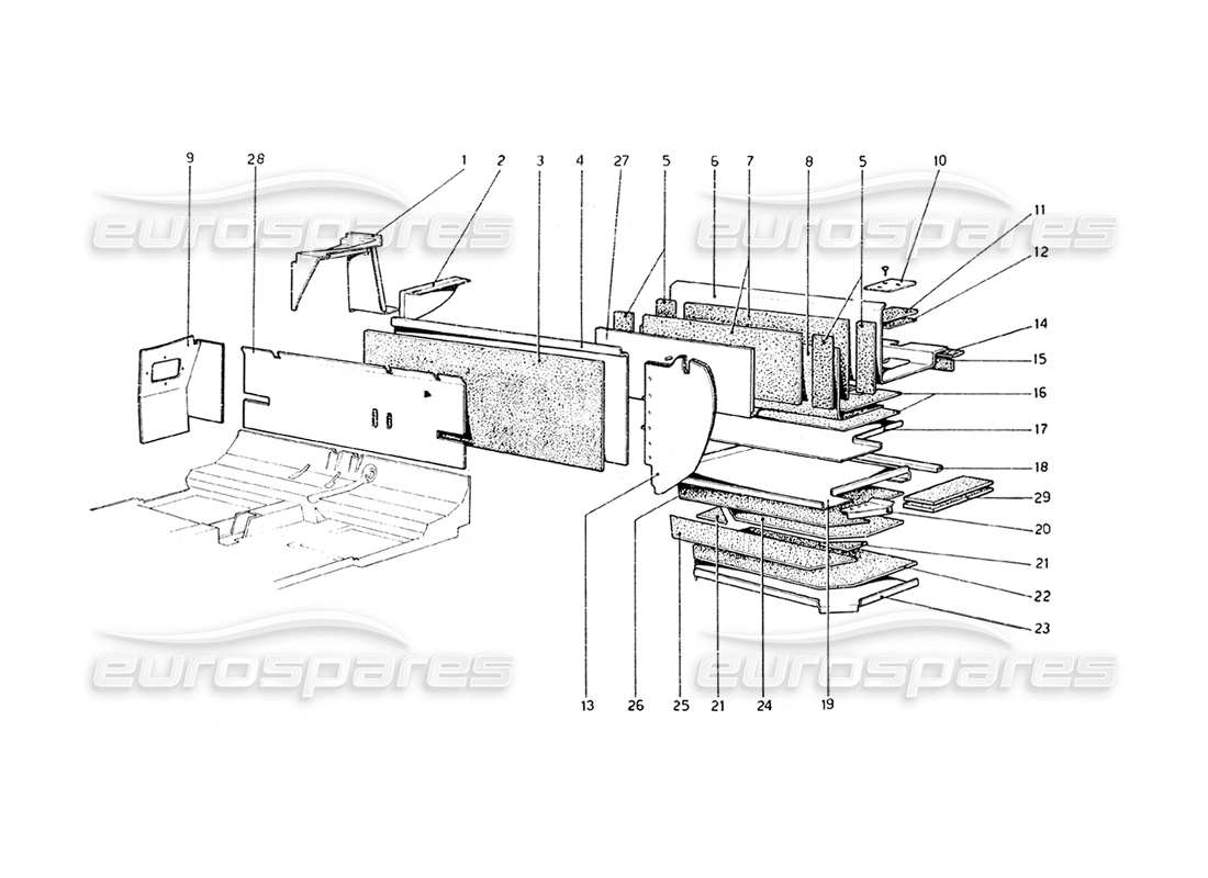 ferrari 308 gt4 dino (1979) karosserie - innere elemente (usa 77 - aus) teilediagramm