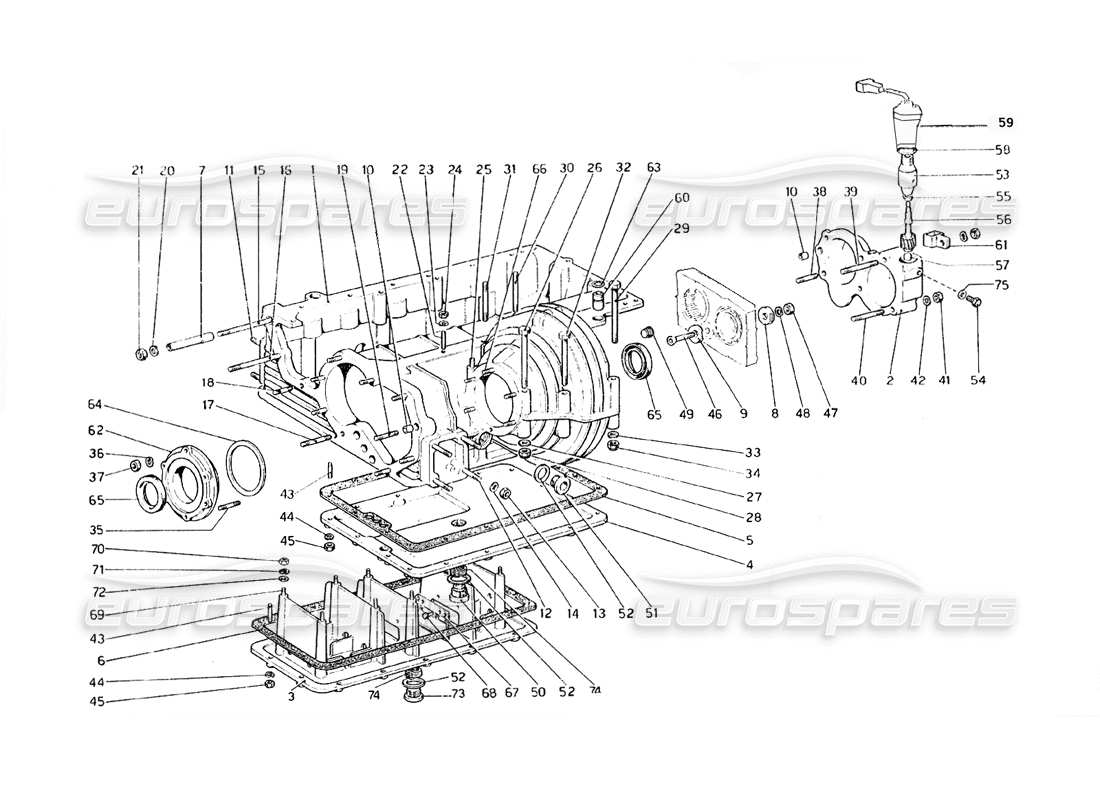 ferrari 308 gt4 dino (1979) getriebe - differentialgehäuse und ölwanne teilediagramm