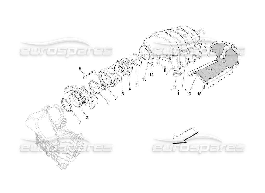 maserati qtp. (2011) 4.7 auto ansaugkrümmer und drosselklappengehäuse teilediagramm