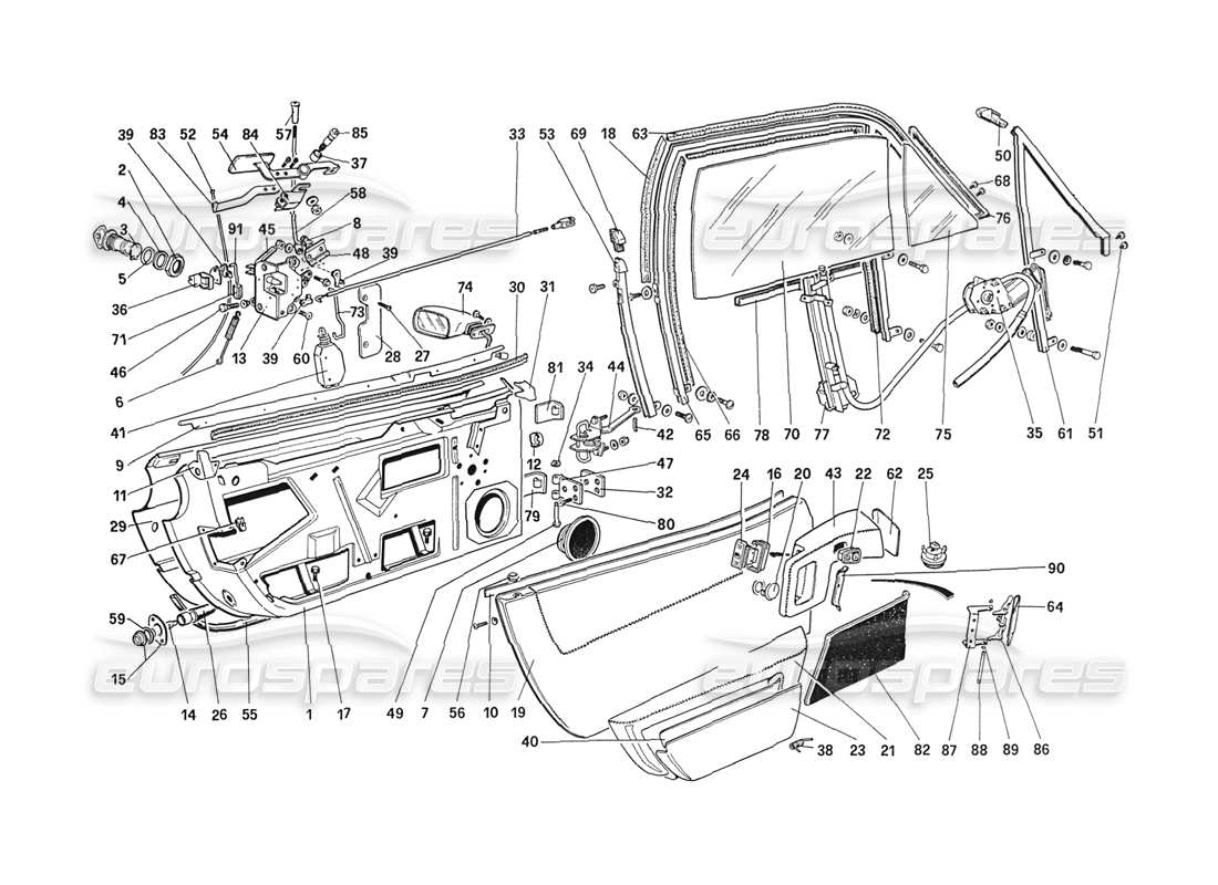 ferrari 208 turbo (1989) türen (bis auto 71595) teilediagramm
