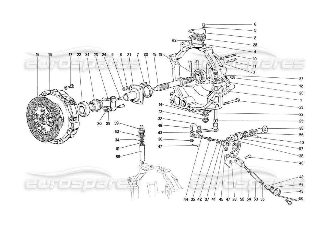 ferrari 208 turbo (1989) kupplung und steuerung teilediagramm