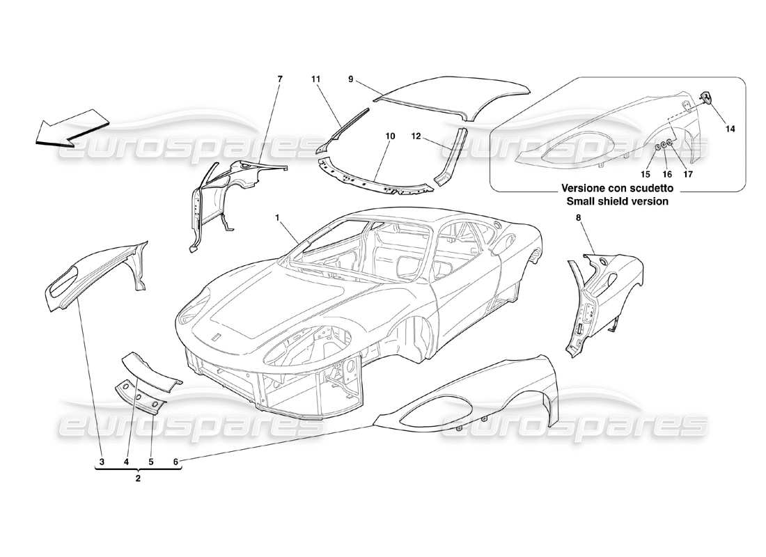 ferrari 360 challenge (2000) karosserie - teilediagramm für außenverkleidungen