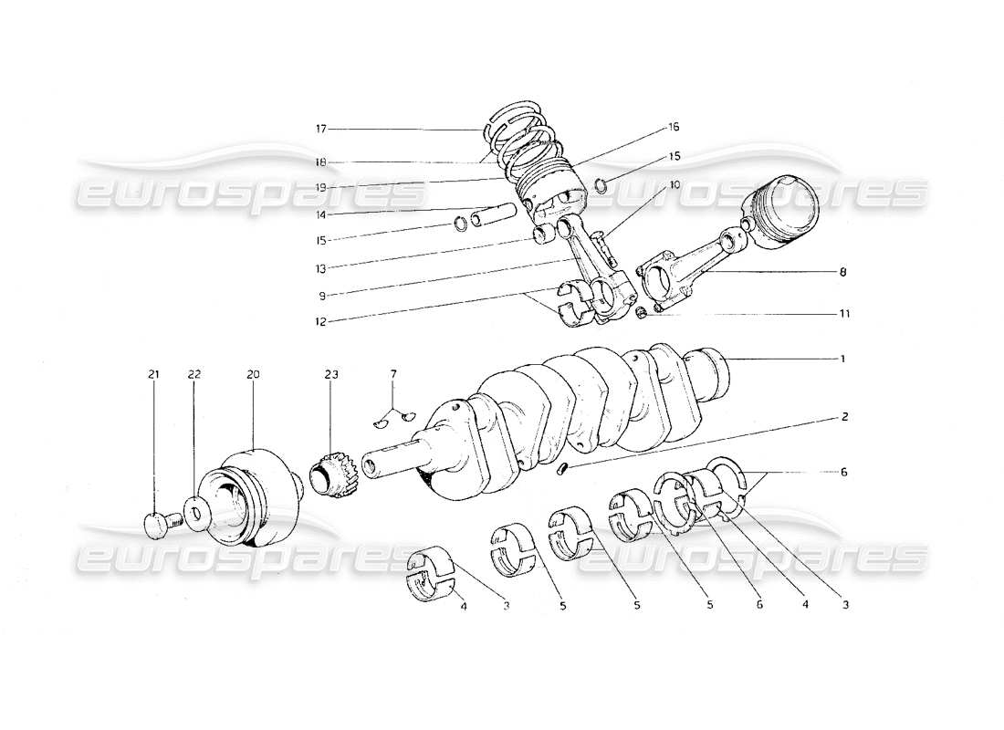 ferrari 308 gt4 dino (1979) kurbelwelle - pleuelstangen und kolben - teilediagramm