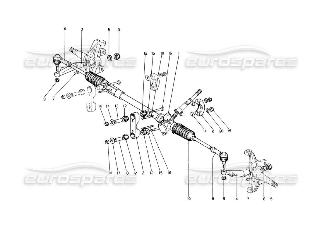 ferrari 308 gt4 dino (1979) teilediagramm für lenkgetriebe und gestänge