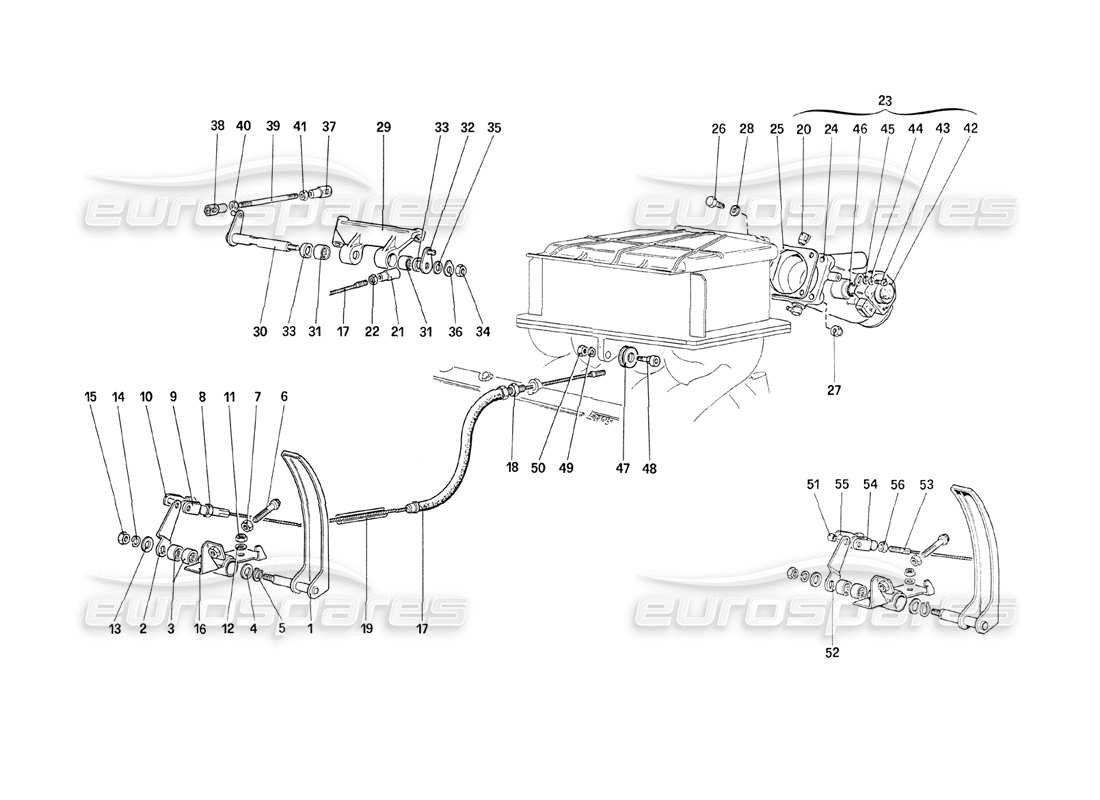 ferrari 208 turbo (1989) teilediagramm für drosselklappengehäuse und -gestänge