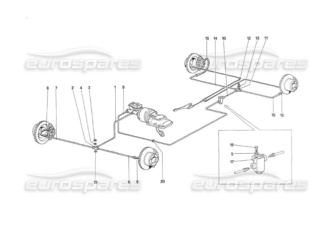 ferrari 208 turbo (1989) bremssystem (für fahrzeuge ohne antiblockiersystem) teilediagramm