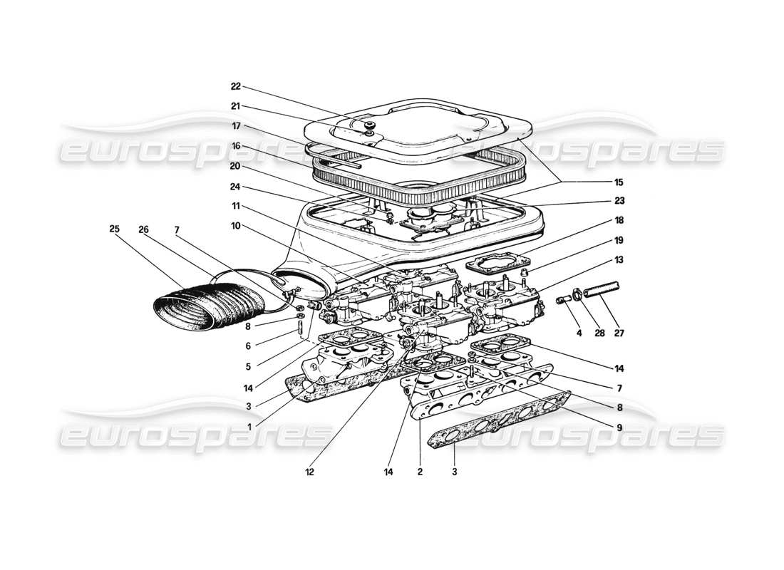 ferrari 308 gtb (1980) teilediagramm für vergaser und luftfilter