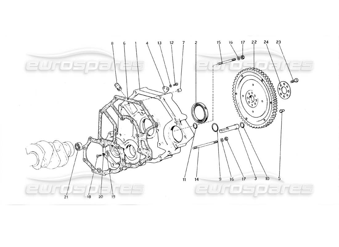 ferrari 308 gt4 dino (1979) teilediagramm für schwungrad, kupplungsgehäuse, stangen und kolben