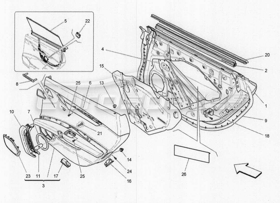 maserati qtp. v8 3.8 530bhp 2014 auto hintere türen: verkleidungen ersatzteildiagramm