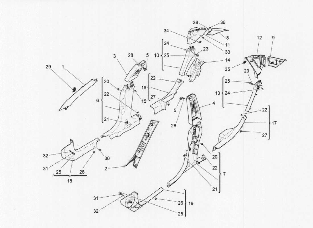 maserati qtp. v6 3.0 tds 275bhp 2017 verkleidungen und seitenverkleidungen des fahrzeugraums b-säule teilediagramm