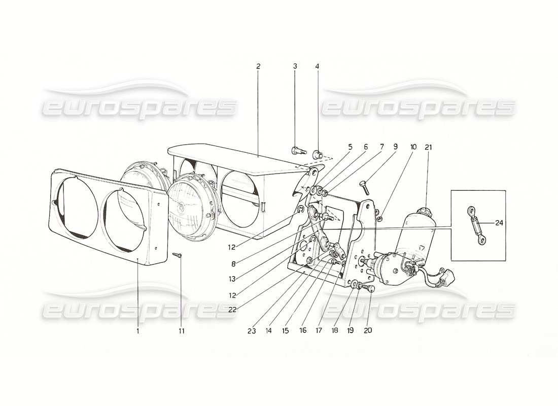 ferrari 308 gt4 dino (1976) teilediagramm der scheinwerfer-hebevorrichtung