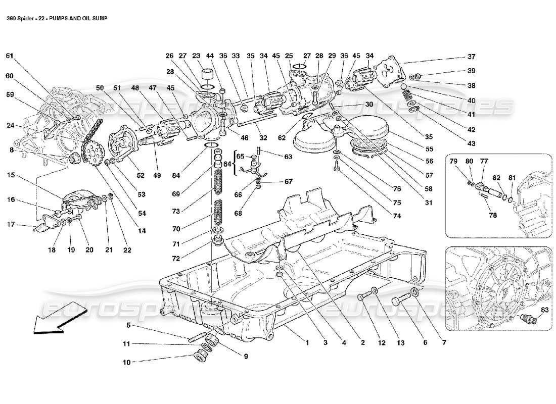 ferrari 360 spider teilediagramm für pumpen und ölwanne