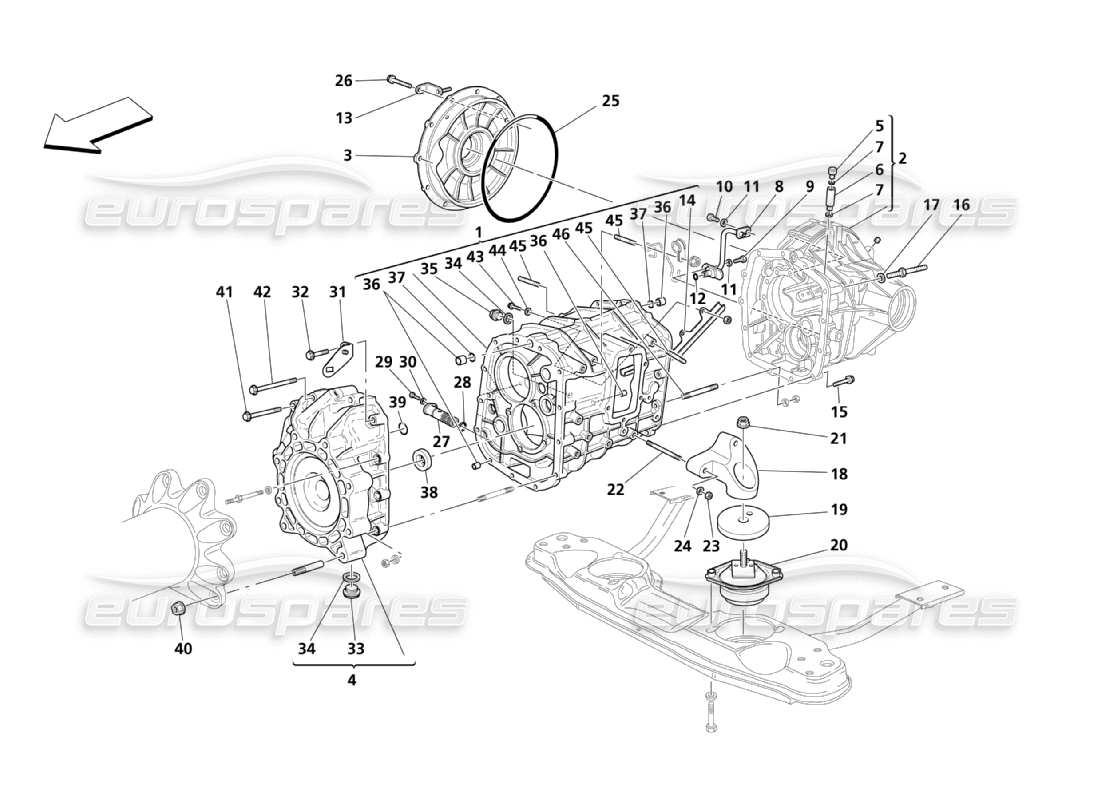 maserati qtp. (2003) 4.2 getriebegehäuse teilediagramm