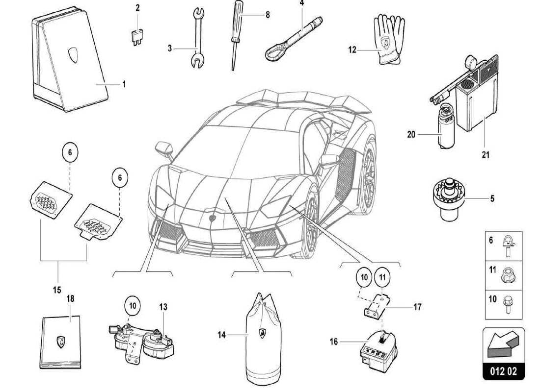 lamborghini centenario spider werkzeugteilediagramm