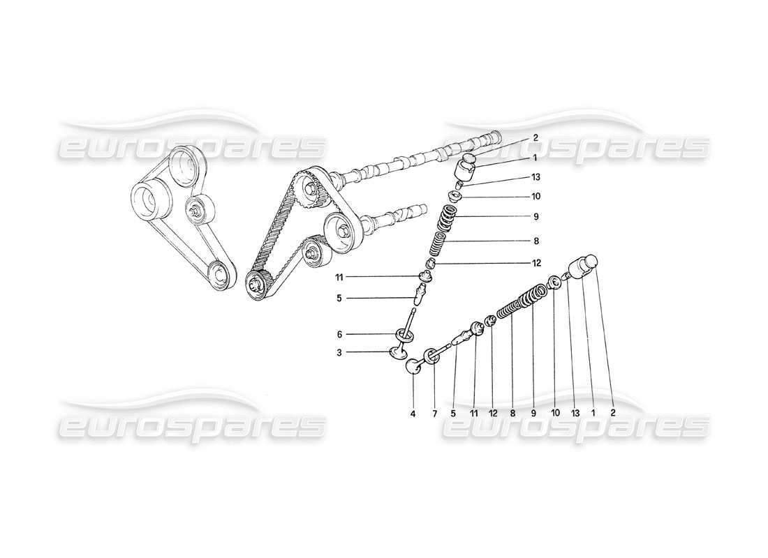 ferrari 208 turbo (1989) timing-system – stößel teilediagramm