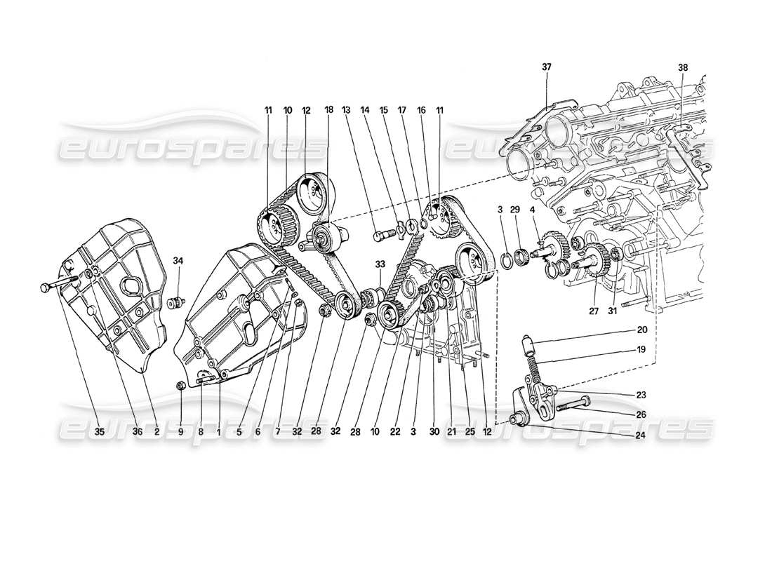 ferrari 208 turbo (1989) zeitmesssystem - teilediagramm der steuerungen