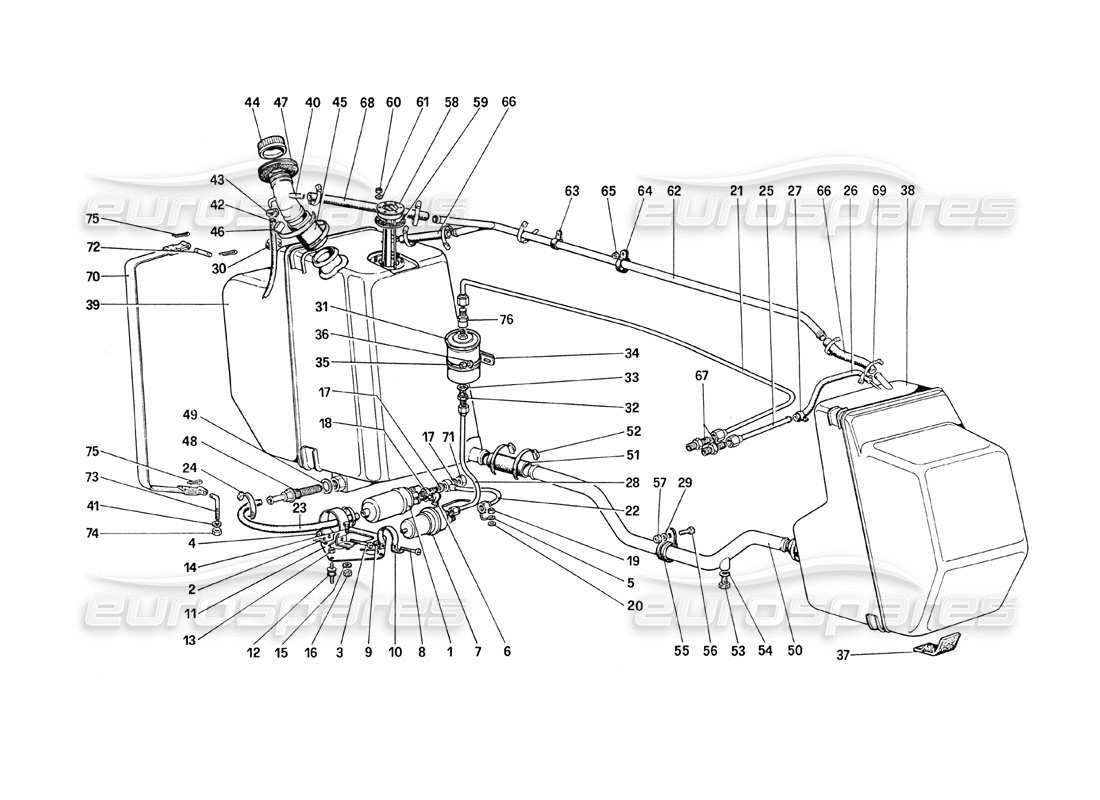 ferrari 208 turbo (1989) teilediagramm für kraftstoffpumpe und -leitungen