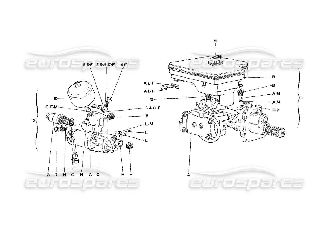 ferrari 208 turbo (1989) hydrauliksystem für antiblockiersystem - teilediagramm