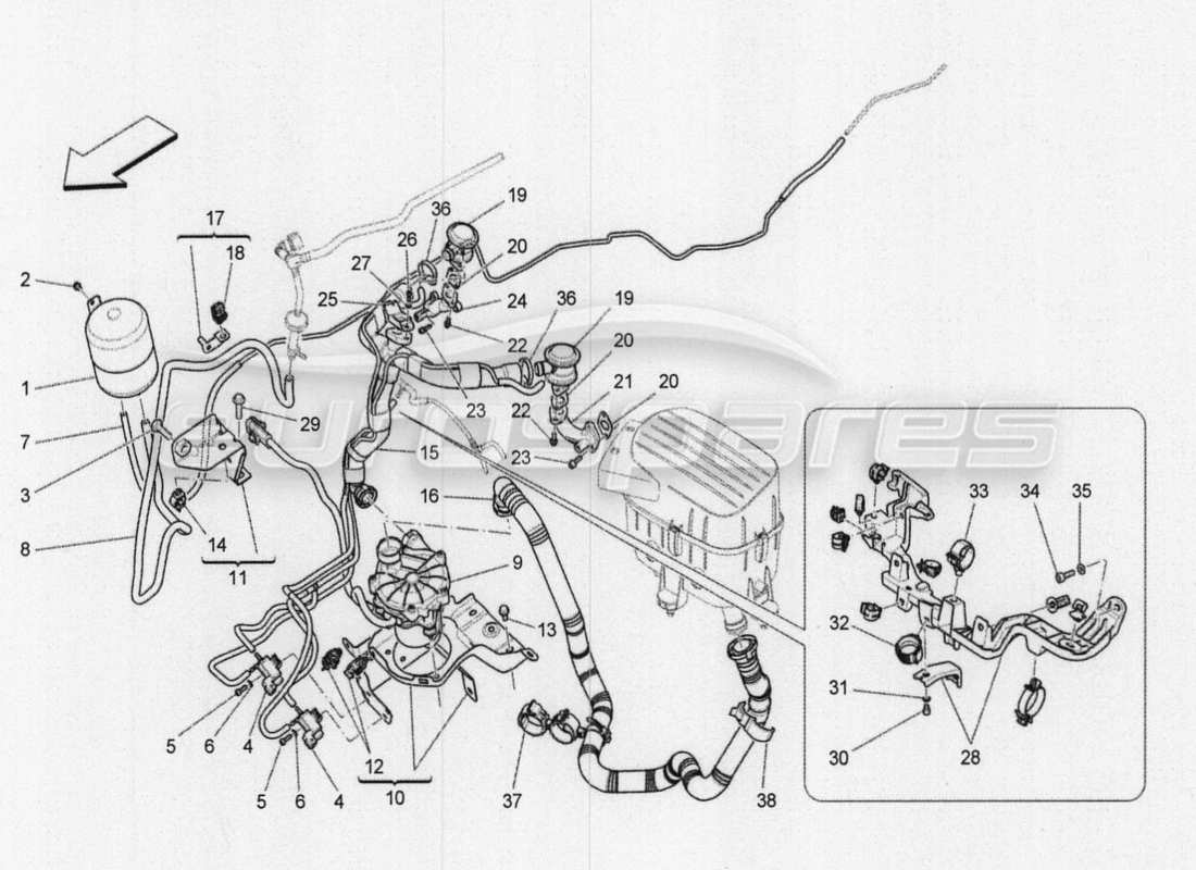 maserati qtp. v8 3.8 530bhp 2014 auto zusatzluftsystem teilediagramm