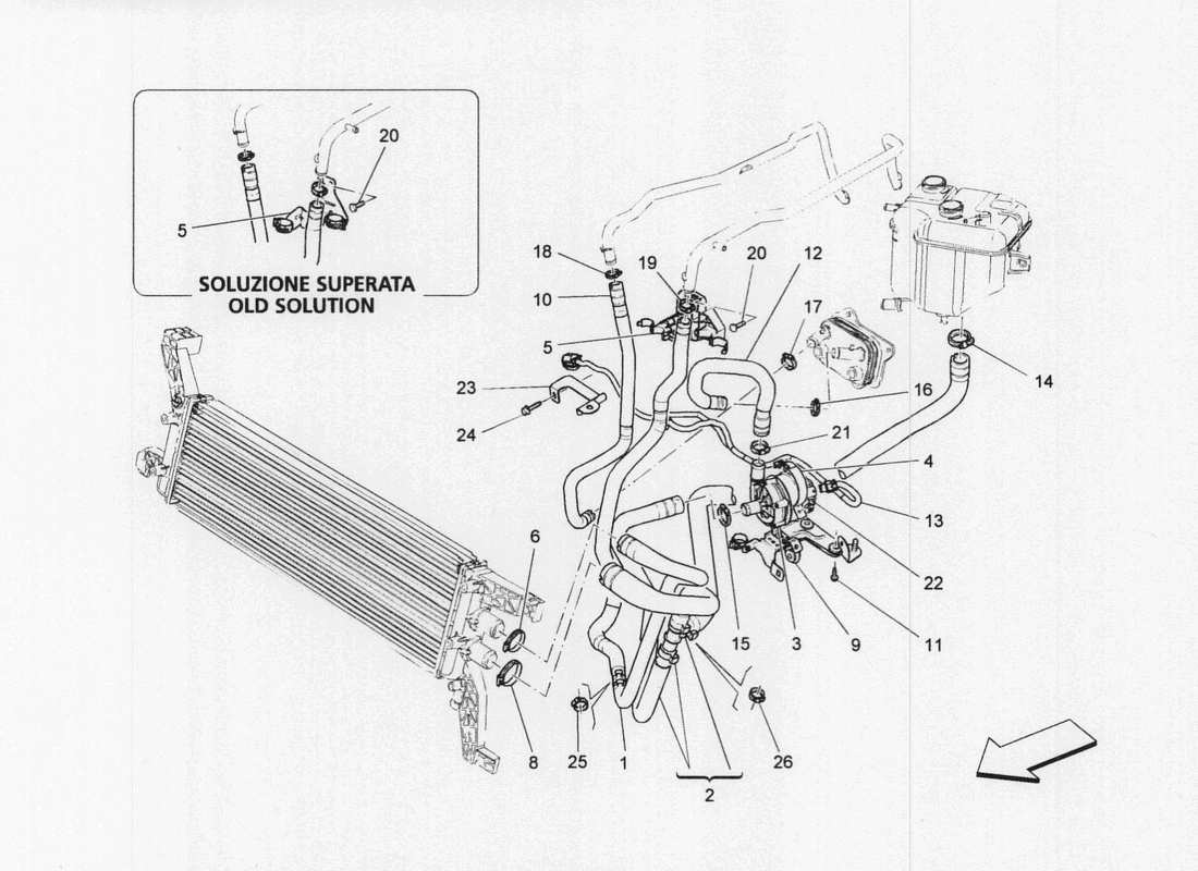 maserati qtp. v6 3.0 bt 410bhp 2wd 2017 kühlsystem: nähre und leitungen ersatzteildiagramm