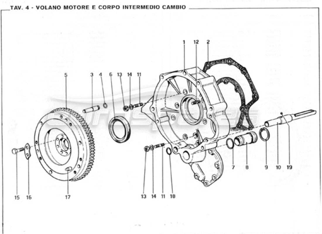 ferrari 246 gt series 1 schwungrad und zwischengetriebegehäuse teilediagramm